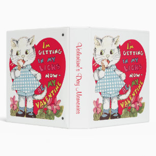 Retro Valentine's Day Vintage Cat Eating Ice Cream Binder