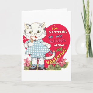 Retro Valentine's Day Vintage Cat Eating Ice Cream Holiday Card