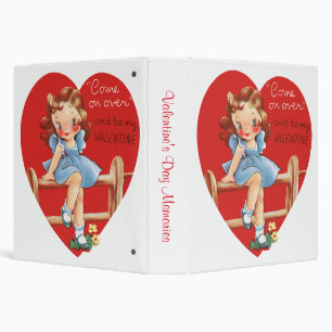 Retro Valentine's Day, Vintage Girl on a Fence Binder