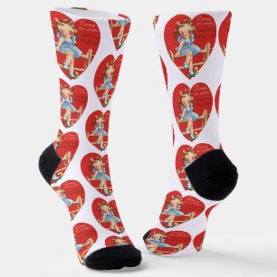 Retro Valentine's Day, Vintage Girl on a Fence Socks