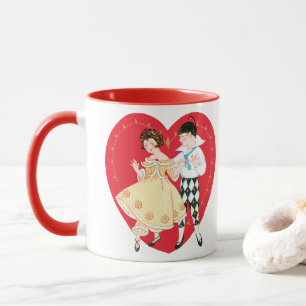 Retro Valentine's Day, Vintage Harlequin and Heart Mug