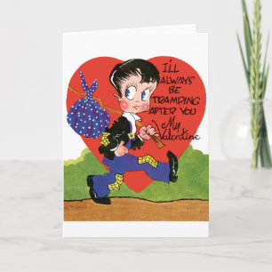 Retro Valentine's Day, Vintage Hobo Boy Heart Holiday Card