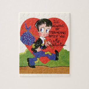 Retro Valentine's Day, Vintage Hobo Boy Heart Jigsaw Puzzle