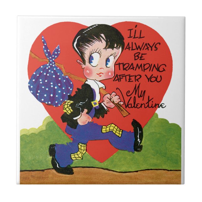 Retro Valentine's Day, Vintage Hobo Boy Heart Tile (Front)