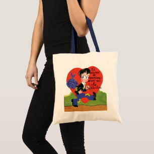 Retro Valentine's Day, Vintage Hobo Boy Heart Tote Bag