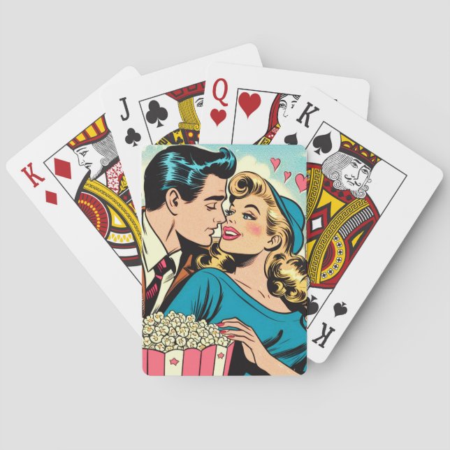 Retro Valentine's Love Couple Comics Playing Cards (Back)