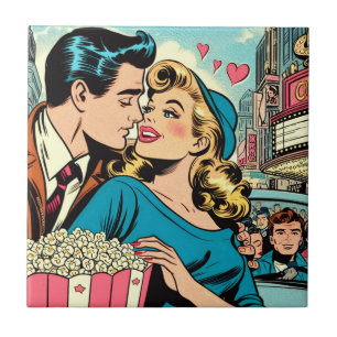 Retro Valentine's Love Couple Comics Tile