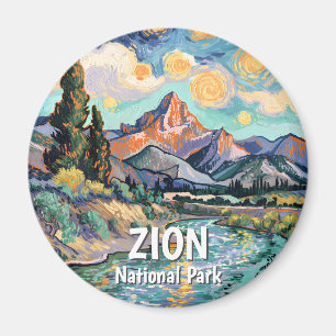 Retro Van Gogh Zion Watchman Virgin River Colorful Magnet