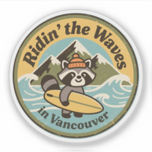 Retro Vancouver Surfing Raccoon