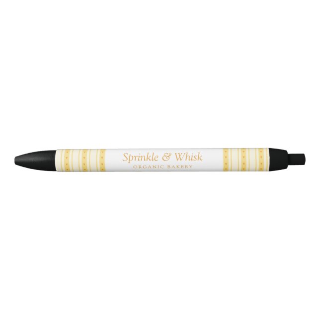 Retro Vanilla Yellow Heart Stripes Bakery Black Ink Pen (Front)
