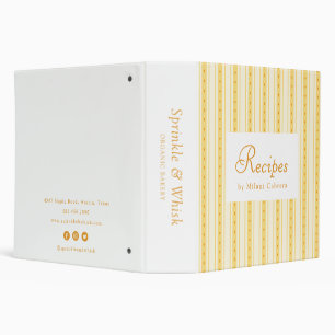 Retro Vanilla Yellow Heart Stripes Bakery Business Binder