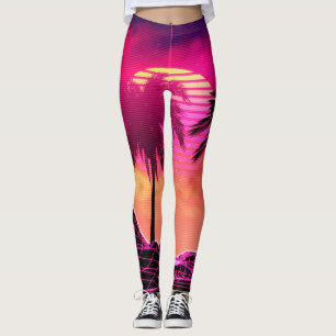 Retro vaporwave landscape with rocks and palms in leggings