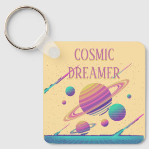 Retro Vaporwave Planets Synthwave Keychain