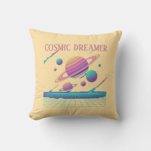 Retro Vaporwave Planets Synthwave Throw Pillow