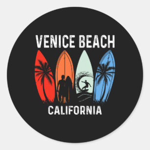 Retro Venice Beach California Surfing Beach  Classic Round Sticker