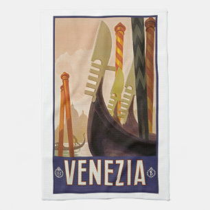 Retro Venice Italy Venezia Itallia travel poster, Kitchen Towel