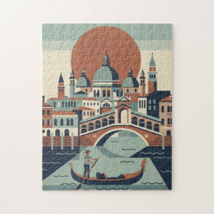 Retro Venice Italy Vintage Travel Gondola Canal Jigsaw Puzzle