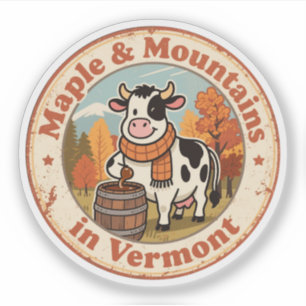 Retro Vermont Badge_ Cozy Cow with Wool Scarf