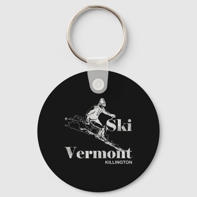 Retro Vermont Killington Skiing Tee  Keychain (Front)