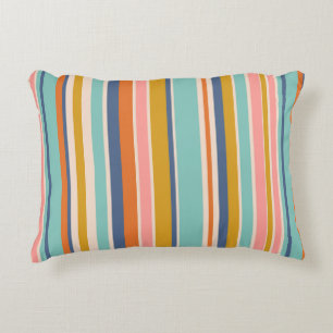Retro vertical orange blue and yellow pink stripes accent pillow