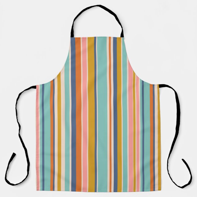 Retro vertical orange blue and yellow pink stripes apron (Front)