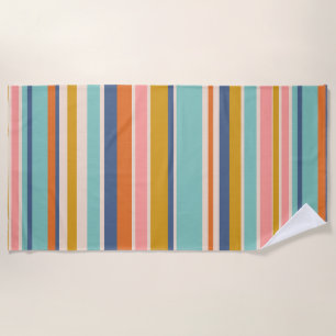 Retro vertical orange blue and yellow pink stripes beach towel