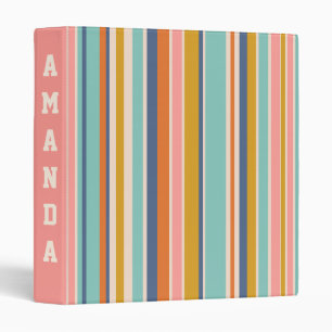 Retro vertical orange blue and yellow pink stripes binder