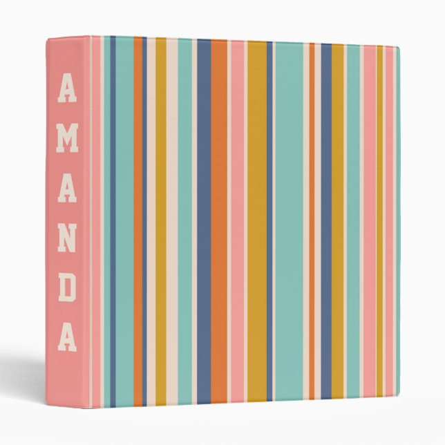 Retro vertical orange blue and yellow pink stripes binder (Front/Spine)