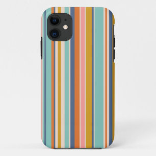 Retro vertical orange blue and yellow pink stripes iPhone 11 case