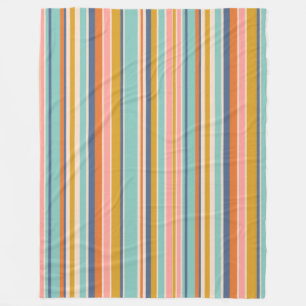 Retro vertical orange blue and yellow pink stripes fleece blanket