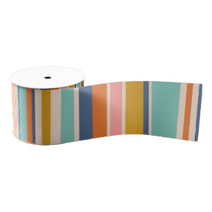 Retro vertical orange blue and yellow pink stripes grosgrain ribbon