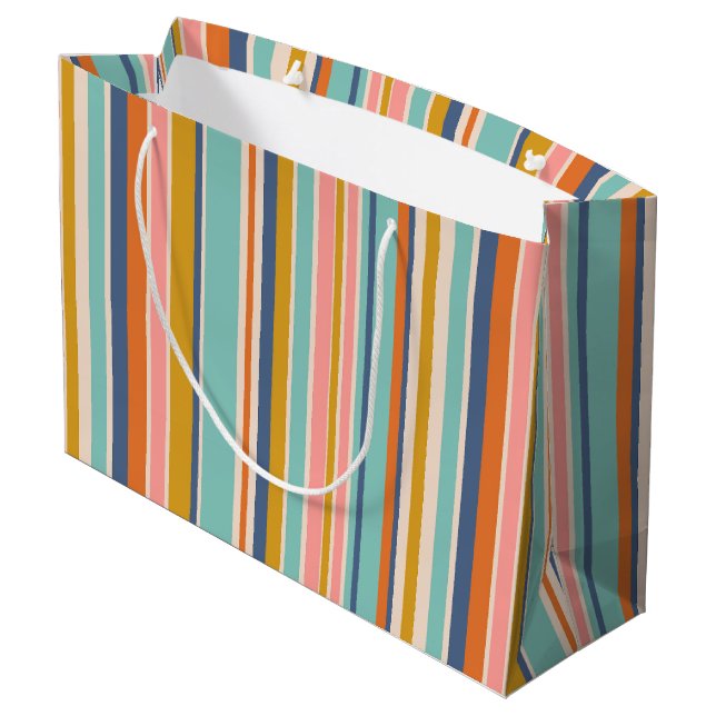 Retro vertical orange blue and yellow pink stripes large gift bag (Back Angled)