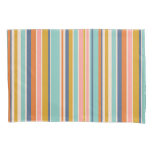 Retro vertical orange blue and yellow pink stripes pillowcase