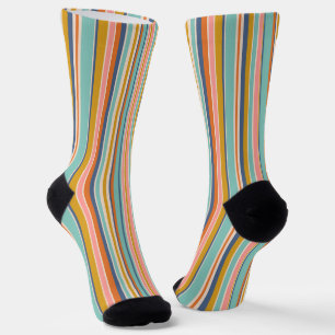 Retro vertical orange blue and yellow pink stripes socks