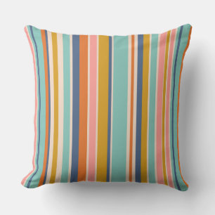 Retro vertical orange blue and yellow pink stripes throw pillow