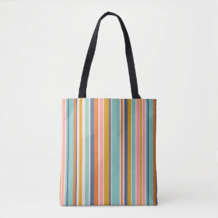 Retro vertical orange blue and yellow pink stripes tote bag