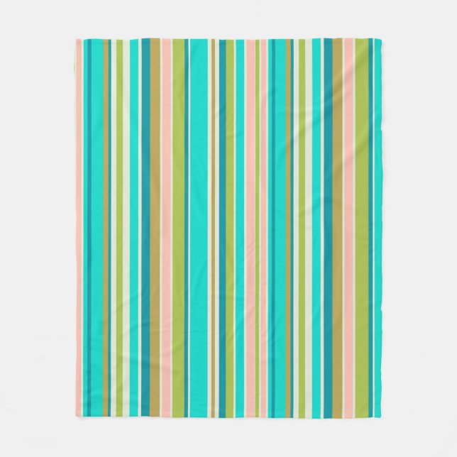 Retro vertical pink turquoise and peach stripes fleece blanket (Front)