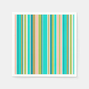 Retro vertical pink turquoise and peach stripes napkin