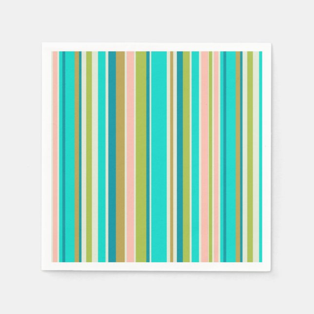 Retro vertical pink turquoise and peach stripes napkin (Front)