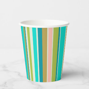 Retro vertical pink turquoise and peach stripes paper cups
