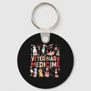 Retro Veterinary Medicine Vet Tech Cat Dog Lover C Keychain