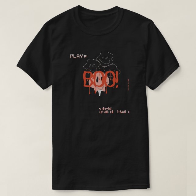 Retro VHS Ghosts : BOO! T-shirt Halloween (Design devant)