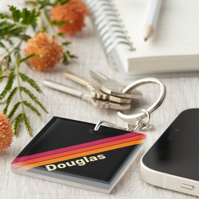Retro VHS Stripes with Name Keychain (Front Right)