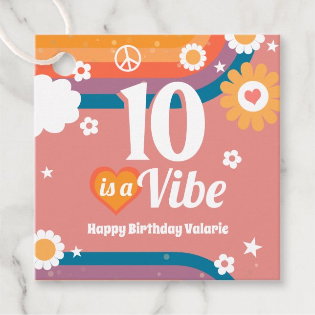 Retro  Vibe 10th Birthday  Favour Tags (Front)