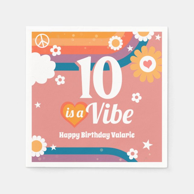 Retro  Vibe 10th Birthday  Napkin (Front)