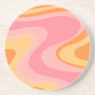 Retro Vibe Abstract Swirl 60s 70s Pink and Orange  Coaster
