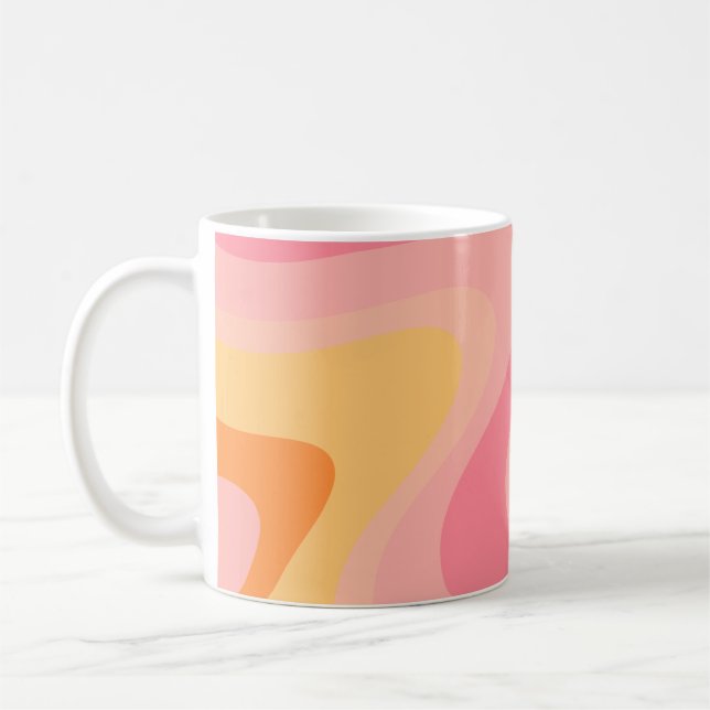 Retro Vibe Abstract Swirl 60s 70s Pink and Orange  Coffee Mug (Left)
