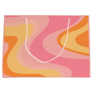 Retro Vibe Abstract Swirl 60s 70s Pink and Orange Large Gift Bag