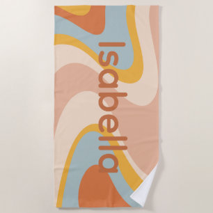 Retro Vibe Abstract Swirl 60s Groovy Personalized Beach Towel