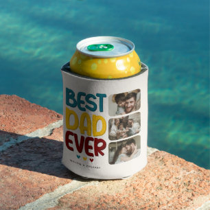 Retro Vibe 'Best Dad Ever' 3 Photo Collage Can Cooler